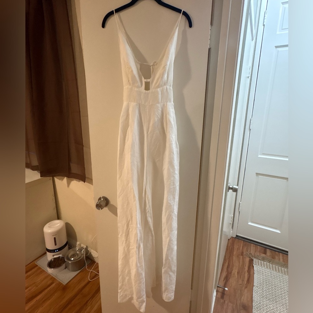 Free People White Sleeveless Wide-Leg Linen Jumpsuit